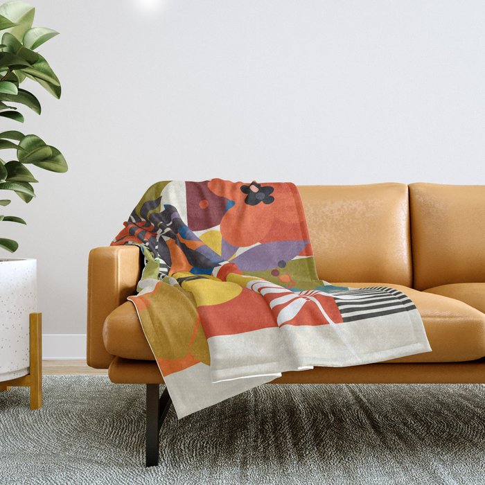 mid century minimal floral Throw Blanket Gallery Image 1