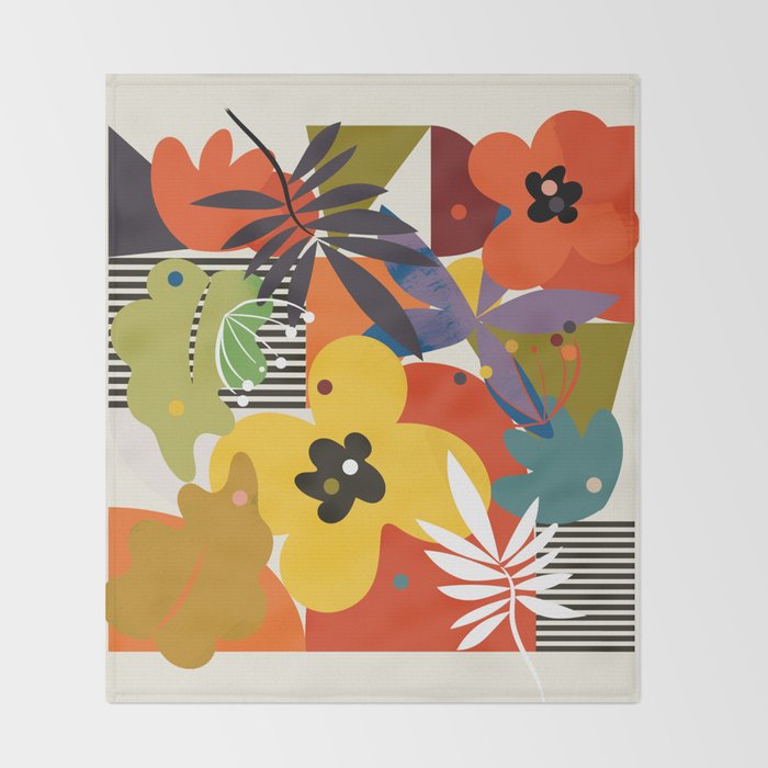mid century minimal floral Throw Blanket Gallery Image 2