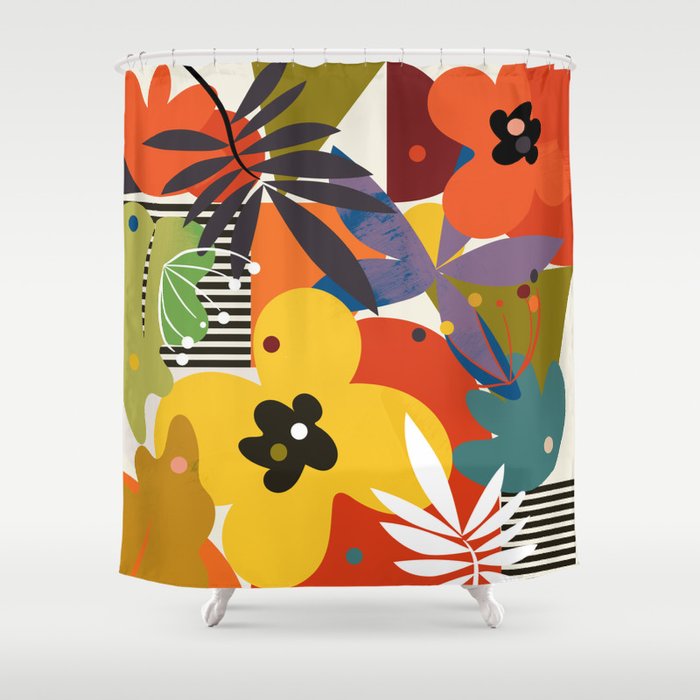 mid century minimal floral Shower Curtain Gallery Image 1
