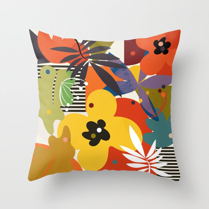 mid century minimal floral Throw Pillow Gallery Image 6