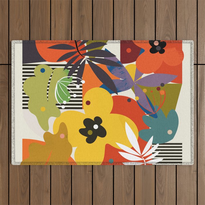 mid century minimal floral Outdoor Rug Gallery Image 1