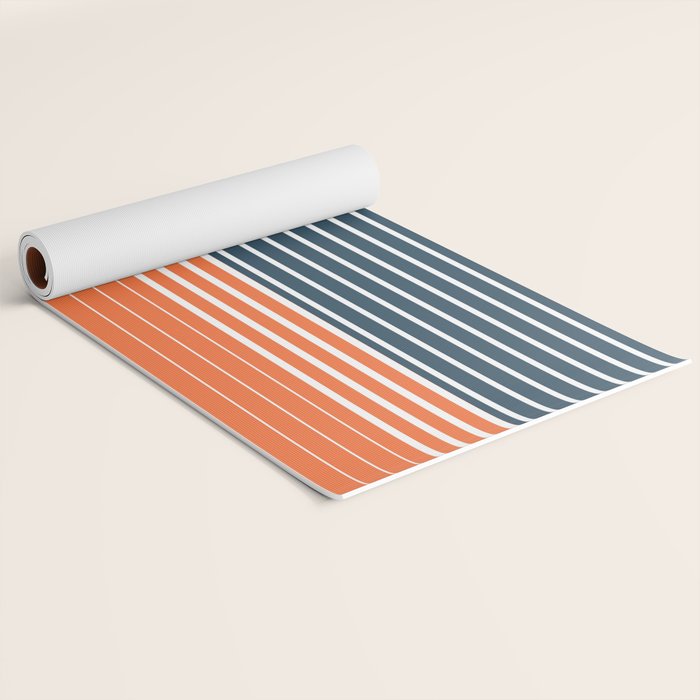 Navy Blue Orange Stripes Yoga Mat Gallery Image 2