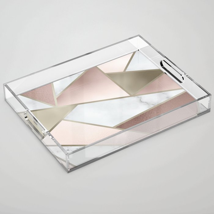 Geometric Art, Rose Gold, Blush Pink, Marble Prints Acrylic Tray Gallery Image 1
