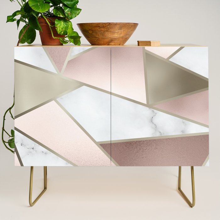 Geometric Art, Rose Gold, Blush Pink, Marble Prints Credenza Gallery Image 1