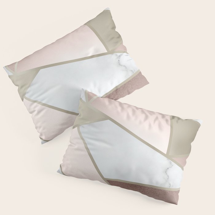Geometric Art, Rose Gold, Blush Pink, Marble Prints Pillow Sham Gallery Image 3