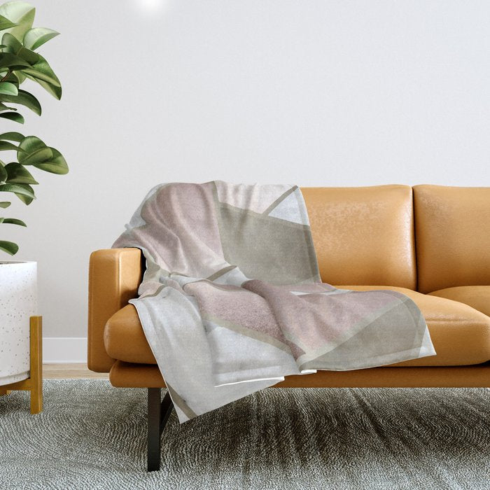 Geometric Art, Rose Gold, Blush Pink, Marble Prints Throw Blanket Gallery Image 1