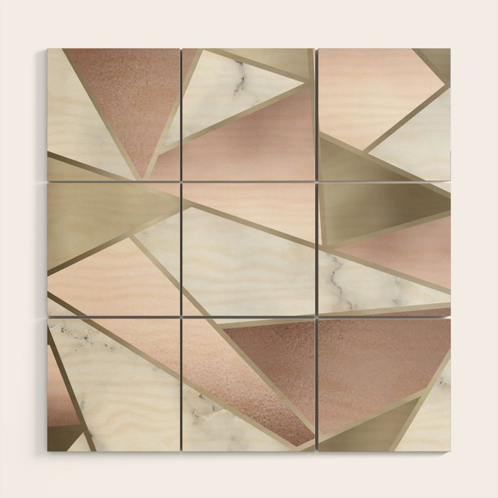 Geometric Art, Rose Gold, Blush Pink, Marble Prints Wood Wall Art Gallery Image 1