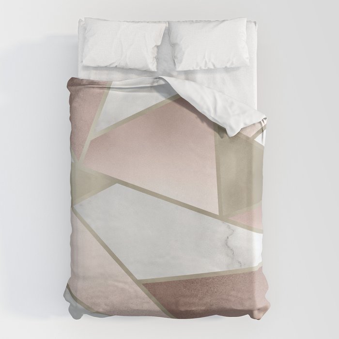 Geometric Art, Rose Gold, Blush Pink, Marble Prints Duvet Cover Gallery Image 6