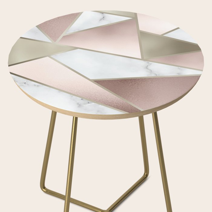 Geometric Art, Rose Gold, Blush Pink, Marble Prints Side Table Gallery Image 2