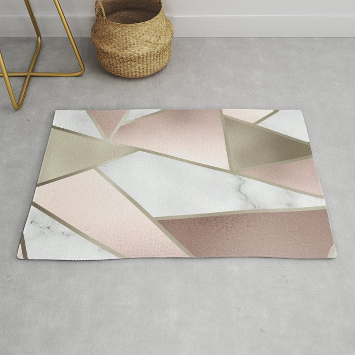 Geometric Art, Rose Gold, Blush Pink, Marble Prints Rug Gallery Image 1