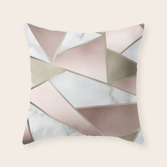 Geometric Art, Rose Gold, Blush Pink, Marble Prints Throw Pillow Gallery Image 6