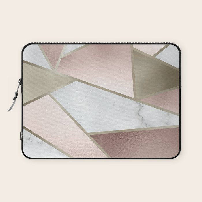 Geometric Art, Rose Gold, Blush Pink, Marble Prints Laptop Sleeve Gallery Image 1