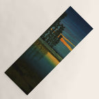 Sundown at Fuhin - Nightime Sunset and Trees by the Lake - Nature Ukiyo Landscape in Blue, Green & Orange Yoga Mat Gallery Image 1