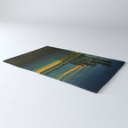 Sundown at Fuhin - Nightime Sunset and Trees by the Lake - Nature Ukiyo Landscape in Blue, Green & Orange Rug Gallery Image 3