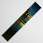 Sundown at Fuhin - Nightime Sunset and Trees by the Lake - Nature Ukiyo Landscape in Blue, Green & Orange Table Runner Gallery Image 3