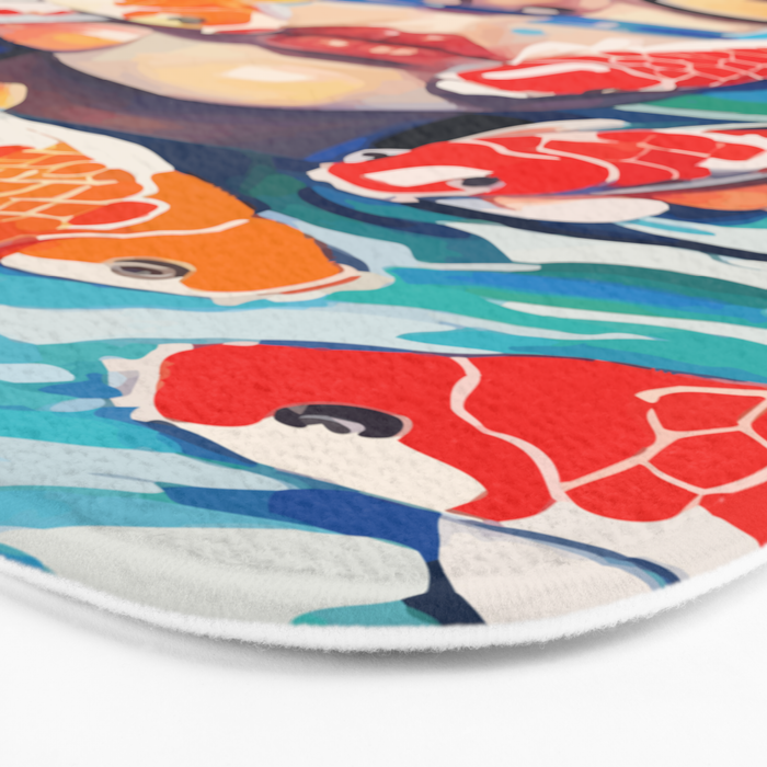 Point of View, Individuality Koi Fish Yoga Meditation, Woman Glasses Vision Concept, Fishpond Eclectic Vintage Painting Bath Mat Gallery Image 3