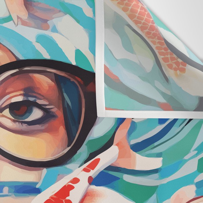 Point of View, Individuality Koi Fish Yoga Meditation, Woman Glasses Vision Concept, Fishpond Eclectic Vintage Painting Wall Tapestry Gallery Image 3