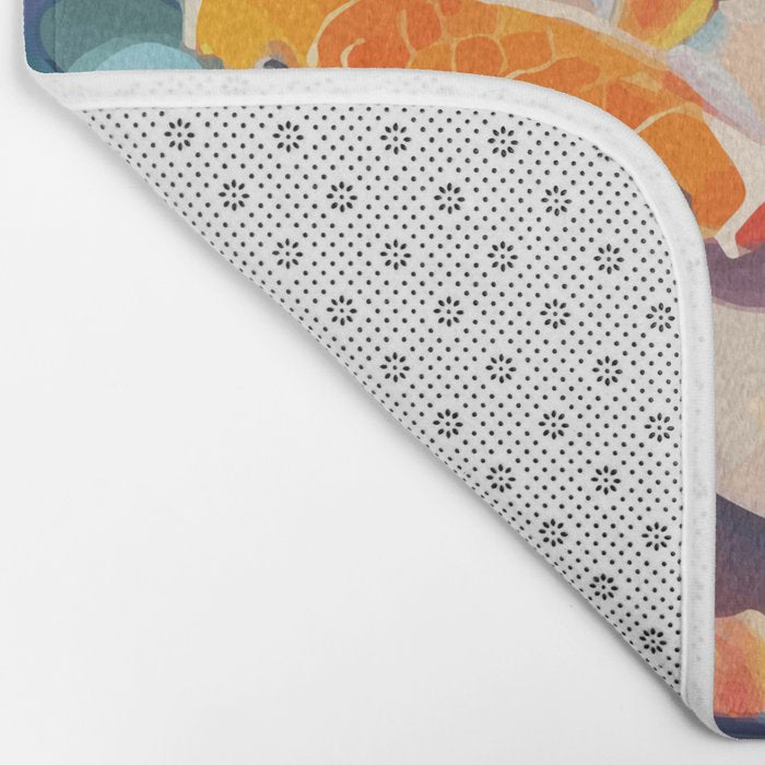 Point of View, Individuality Koi Fish Yoga Meditation, Woman Glasses Vision Concept, Fishpond Eclectic Vintage Painting Bath Mat Gallery Image 2