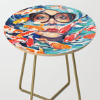 Point of View, Individuality Koi Fish Yoga Meditation, Woman Glasses Vision Concept, Fishpond Eclectic Vintage Painting Side Table Gallery Image 2
