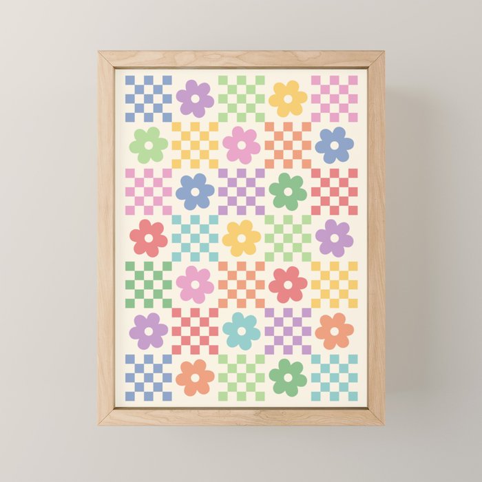 Colorful Flowers Double Checker Mini Art Print Gallery Image 1