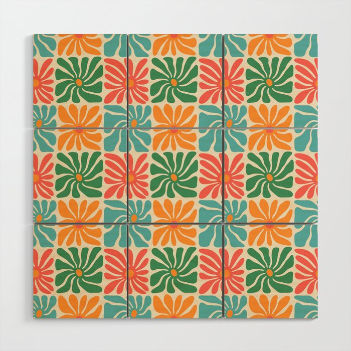 Vintage colorful flower art pattern Wood Wall Art Gallery Image 1