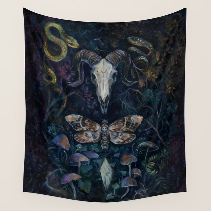 Death Moth Goat Skull Wall Tapestry Gallery Image 4