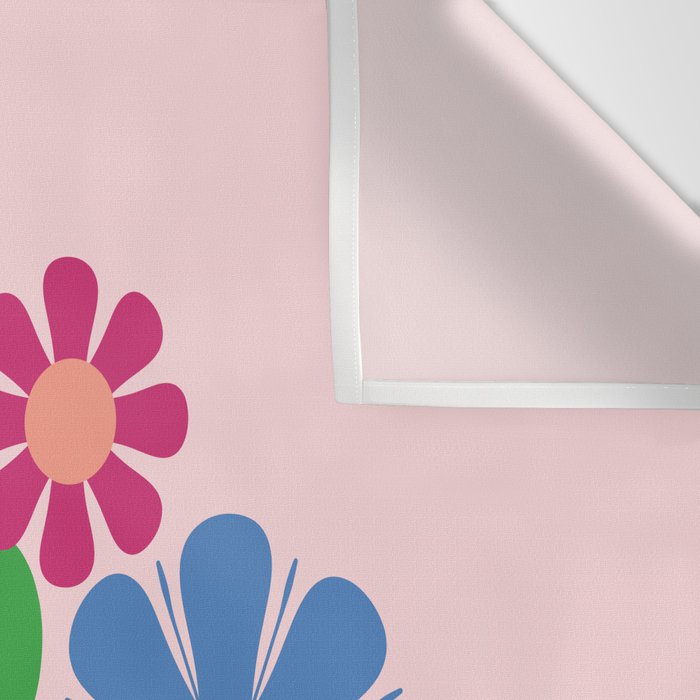 Happy Retro Flowers 60s 70s Smiley Face Colorful Spring Floral on Pink Wall Tapestry Gallery Image 3