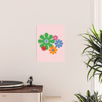 Happy Retro Flowers 60s 70s Smiley Face Colorful Spring Floral on Pink Poster Gallery Image 2