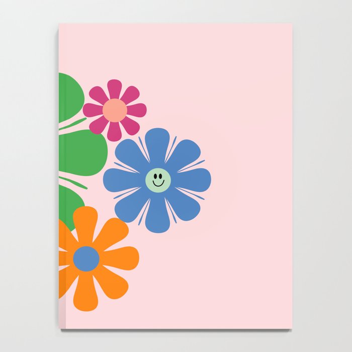 Happy Retro Flowers 60s 70s Smiley Face Colorful Spring Floral on Pink Notebook Gallery Image 4