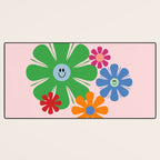 Happy Retro Flowers 60s 70s Smiley Face Colorful Spring Floral on Pink Desk Mat Gallery Image 3
