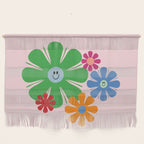 Happy Retro Flowers 60s 70s Smiley Face Colorful Spring Floral on Pink Wall Hanging Gallery Image 1