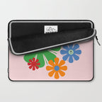 Happy Retro Flowers 60s 70s Smiley Face Colorful Spring Floral on Pink Laptop Sleeve Gallery Image 2
