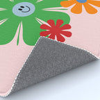 Happy Retro Flowers 60s 70s Smiley Face Colorful Spring Floral on Pink Rug Gallery Image 4