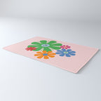 Happy Retro Flowers 60s 70s Smiley Face Colorful Spring Floral on Pink Rug Gallery Image 3