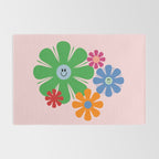 Happy Retro Flowers 60s 70s Smiley Face Colorful Spring Floral on Pink Rug Gallery Image 2