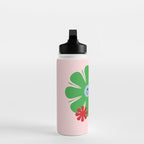 Happy Retro Flowers 60s 70s Smiley Face Colorful Spring Floral on Pink Water Bottle Gallery Image 3