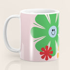 Happy Retro Flowers 60s 70s Smiley Face Colorful Spring Floral on Pink Coffee Mug Gallery Image 3