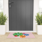 Happy Retro Flowers 60s 70s Smiley Face Colorful Spring Floral on Pink Welcome Mat Gallery Image 3