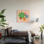 Happy Retro Flowers 60s 70s Smiley Face Colorful Spring Floral on Pink Wood Wall Art Gallery Image 2