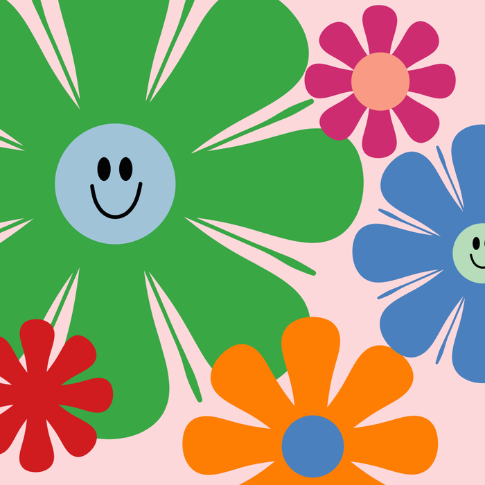 Happy Retro Flowers 60s 70s Smiley Face Colorful Spring Floral on Pink Coffee Mug Gallery Image 2