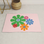 Happy Retro Flowers 60s 70s Smiley Face Colorful Spring Floral on Pink Rug Gallery Image 1