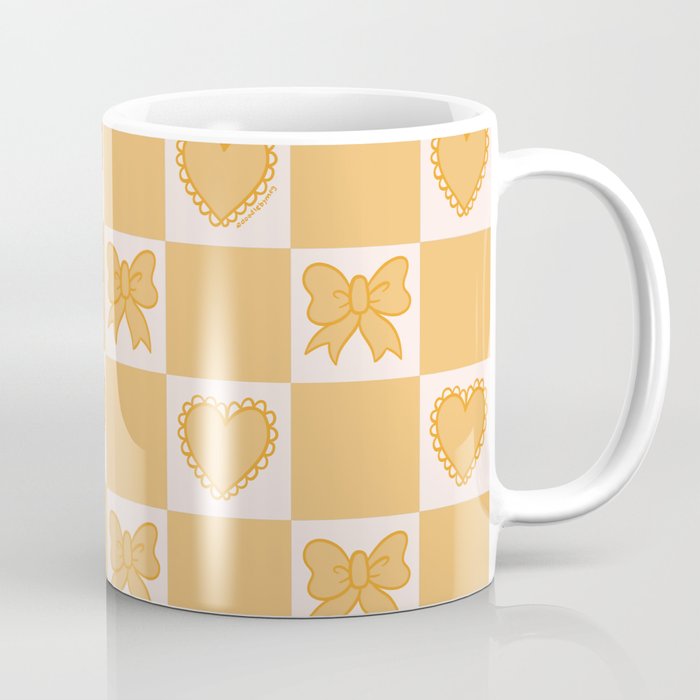 Gold Bow Checkered Print Coffee Mug Gallery Image 1