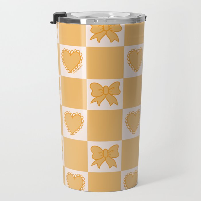 Gold Bow Checkered Print Travel Mug Gallery Image 3