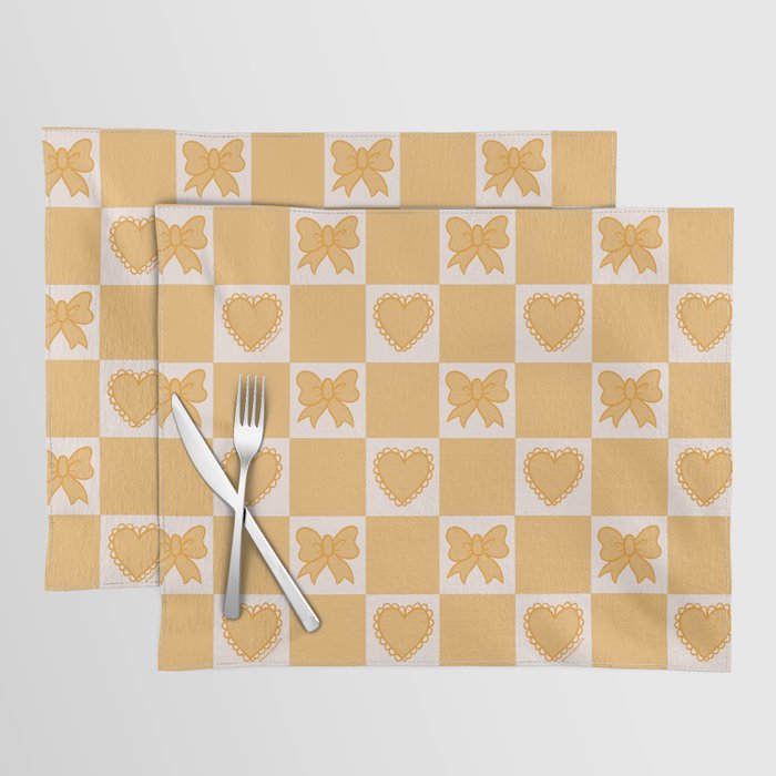 Gold Bow Checkered Print Placemat Gallery Image 1