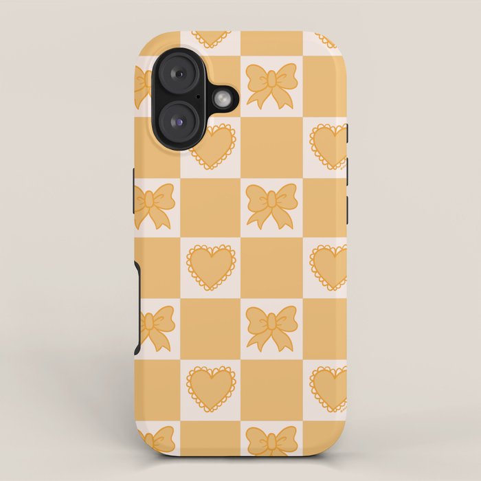 Gold Bow Checkered Print iPhone Case Gallery Image 1