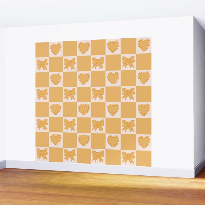 Gold Bow Checkered Print Wall Mural Gallery Image 2
