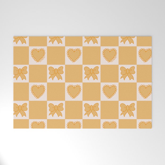 Gold Bow Checkered Print Welcome Mat Gallery Image 1