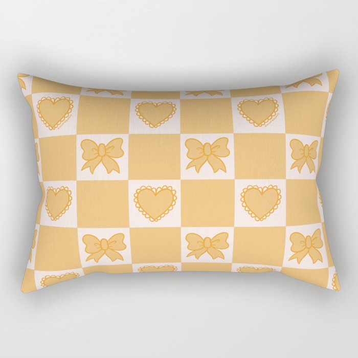 Gold Bow Checkered Print Rectangular Pillow Gallery Image 2