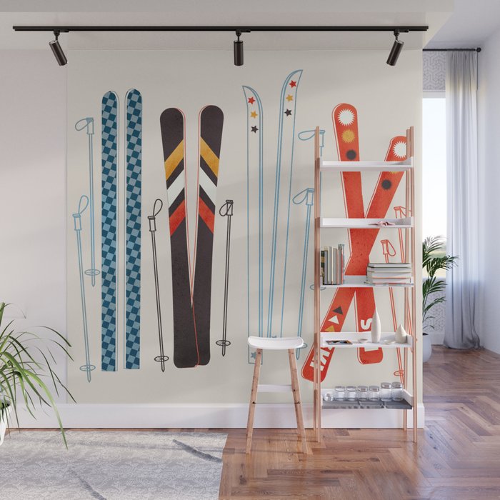 Retro Ski Illustration Wall Mural Gallery Image 1