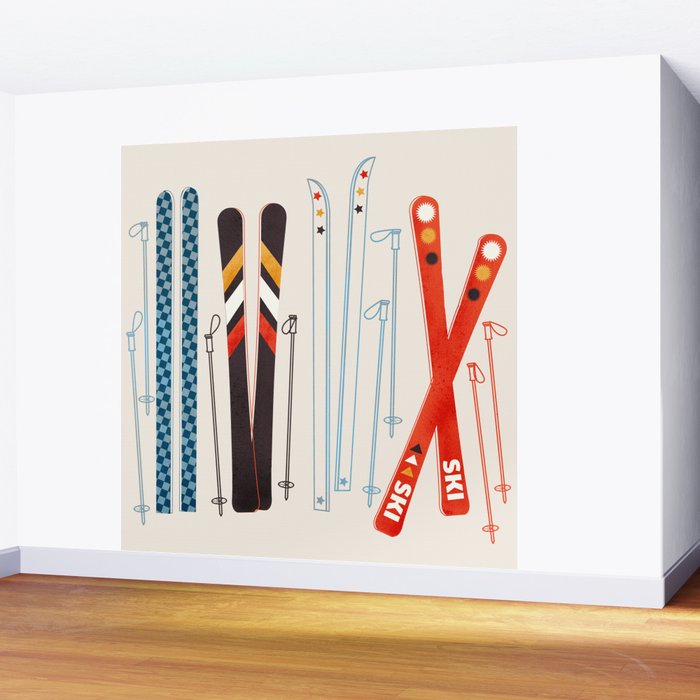 Retro Ski Illustration Wall Mural Gallery Image 2